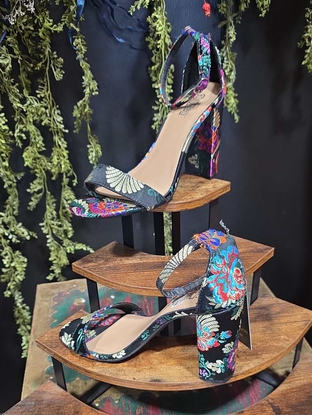 Embroidered Floral Block Heel- Asian Inspired Design